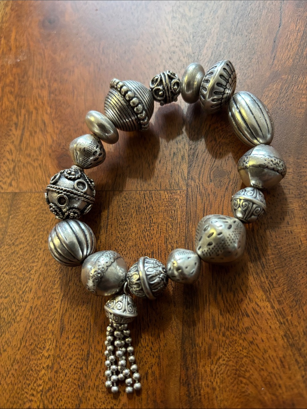 Sterling-Look Chunky Beaded Bracelet in Antique Silver
